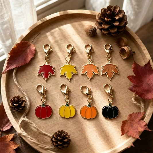 Maple Leaf & Pumpkin Keychain Set (8 Pieces)