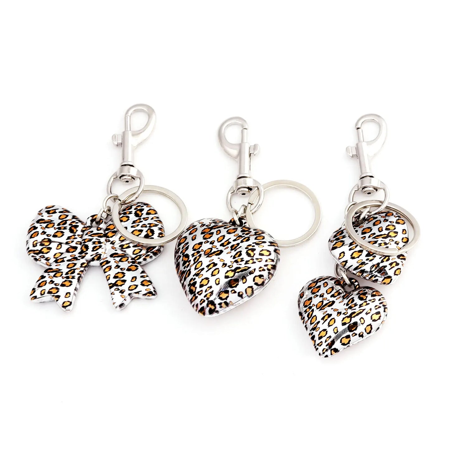 Leopard Print Bow Heart Keychain