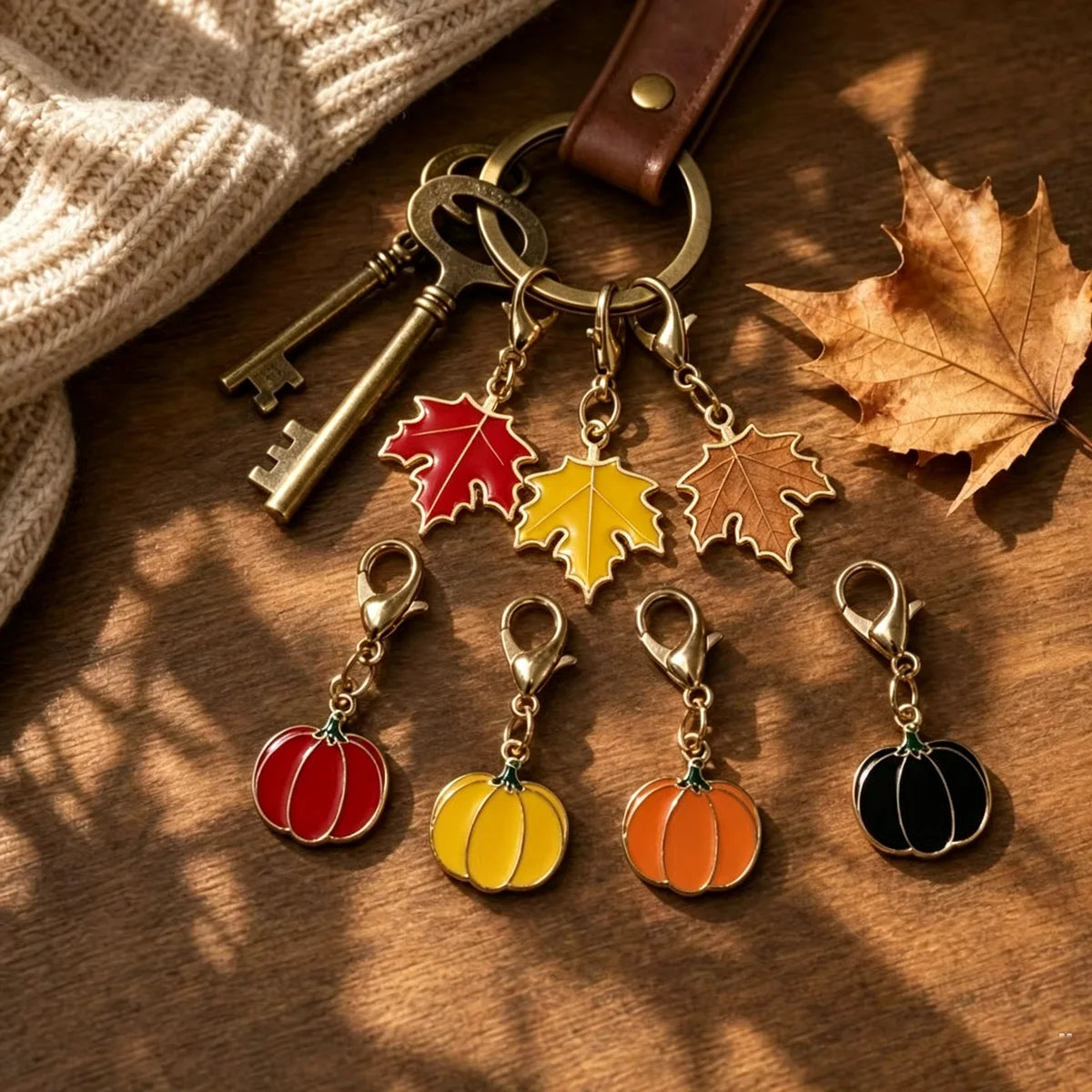 Maple Leaf & Pumpkin Keychain Set (8 Pieces)