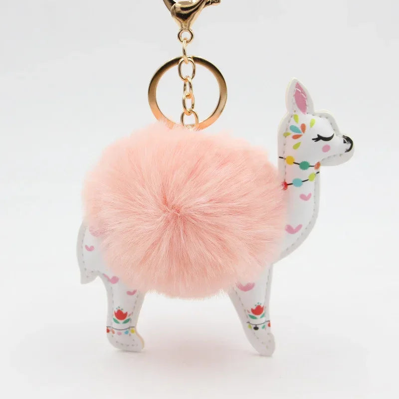Fluffy Alpaca Pompom Keychain
