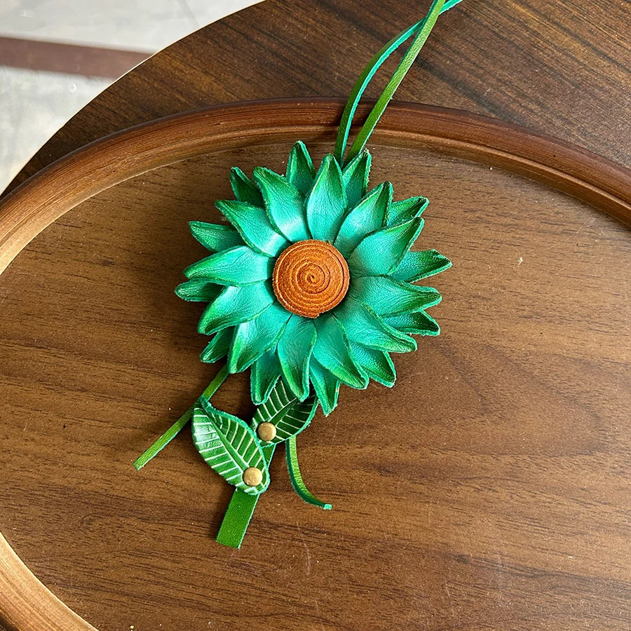 Sunflower Leather Bag Charm