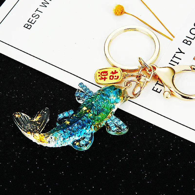 Golden Rhinestone Koi Fish Keychain