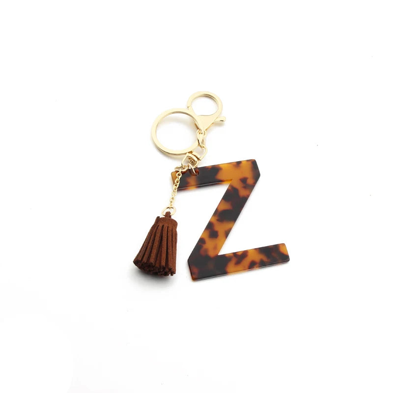 Leopard Letter Keychain with Tassel