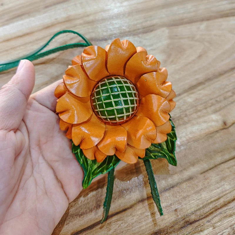 Genuine Leather Sunflower Pendant Bag Charm
