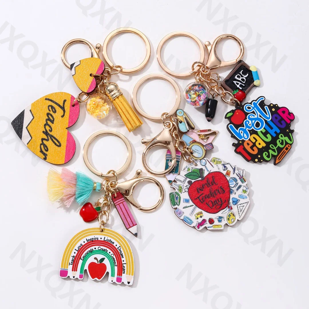 Heart Pencil Wooden Keychain