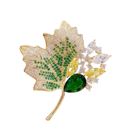 Rhinestone Maple Leaf Brooch