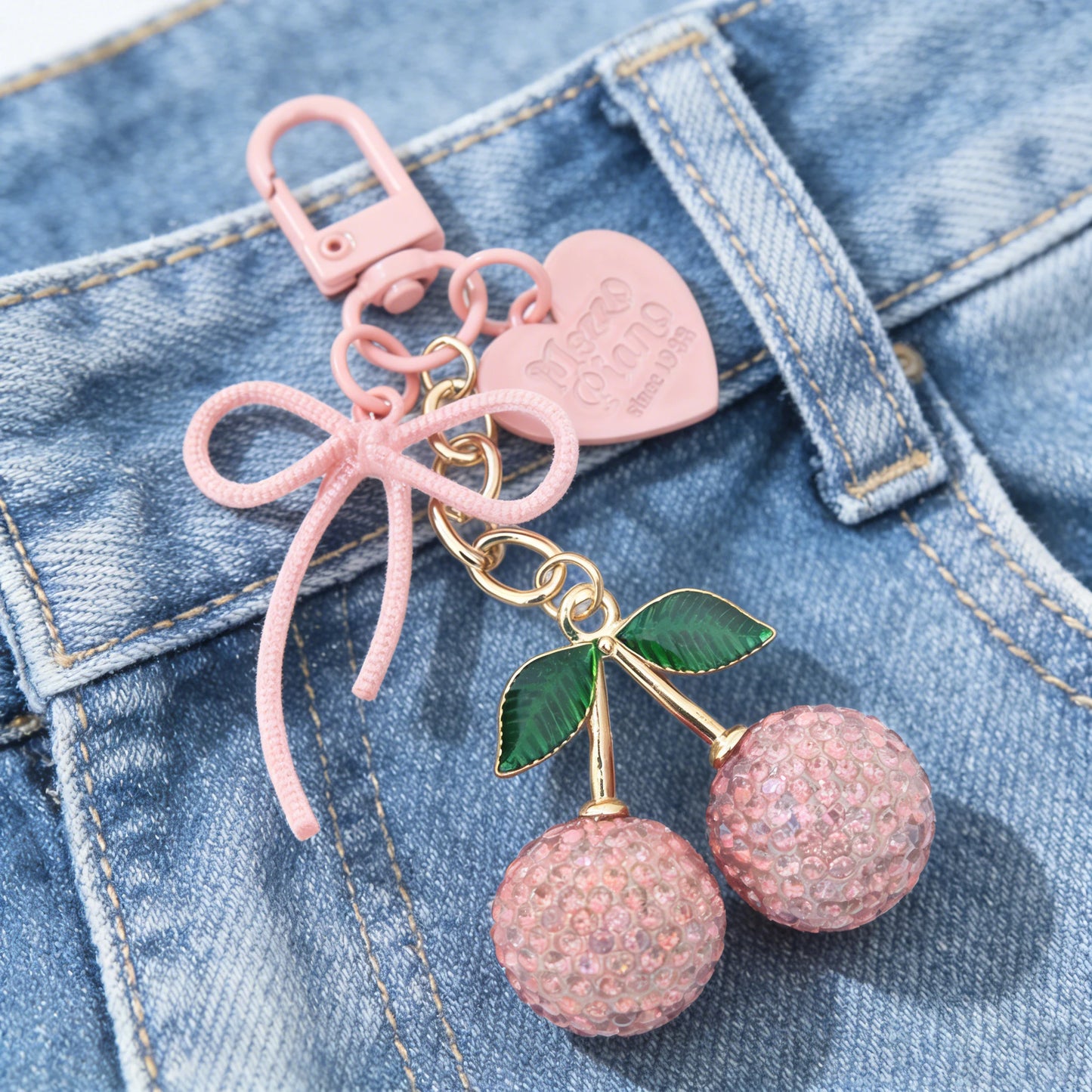 Rhinestone Cherry Keychain