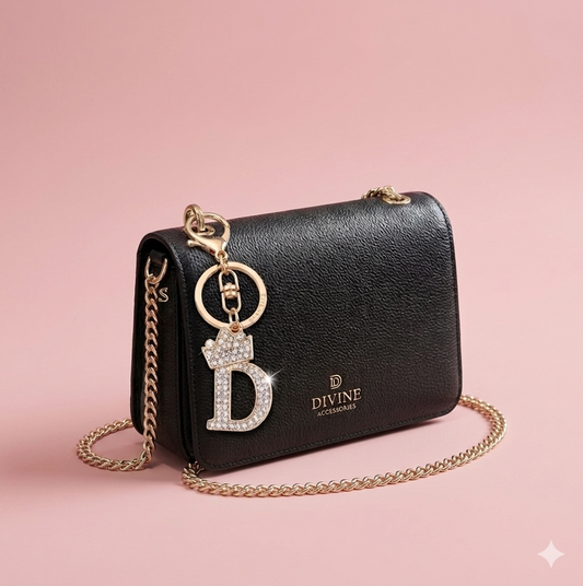 Rhinestone Initial Letter Keychain