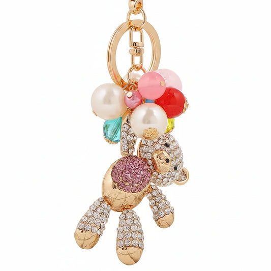 Teddy Bear Rhinestone Cheerleader Keychain