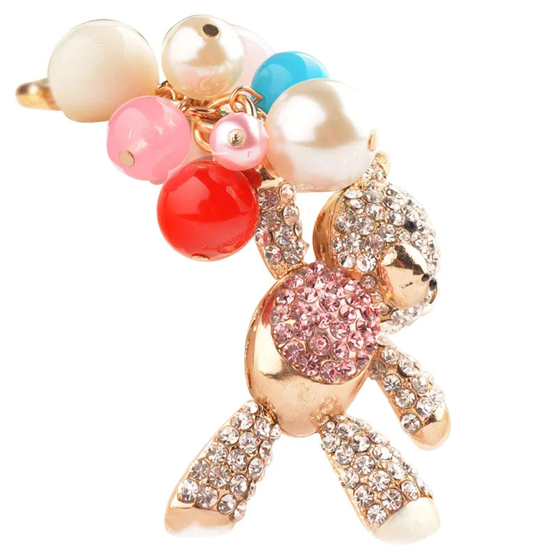 Teddy Bear Rhinestone Cheerleader Keychain