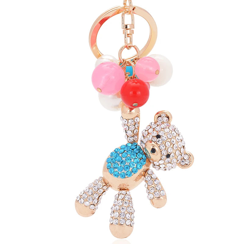 Teddy Bear Rhinestone Cheerleader Keychain