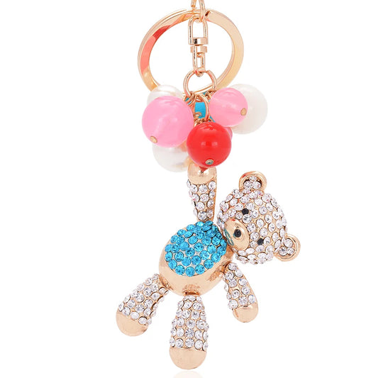Teddy Bear Rhinestone Cheerleader Keychain