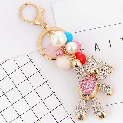 Teddy Bear Rhinestone Cheerleader Keychain