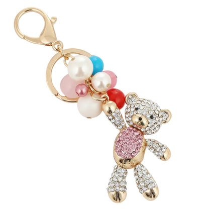 Teddy Bear Rhinestone Cheerleader Keychain
