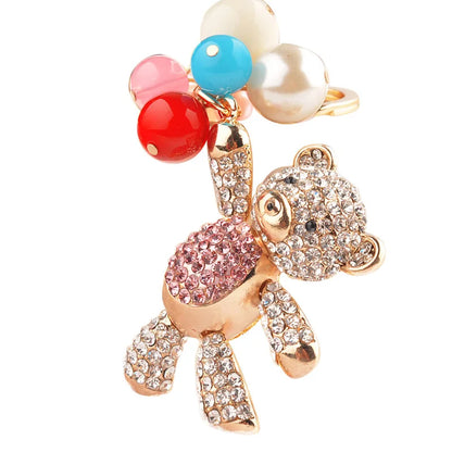 Teddy Bear Rhinestone Cheerleader Keychain