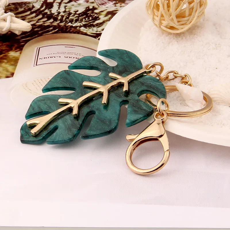 Elegant Tropical Palm Green Leaf Key Chain