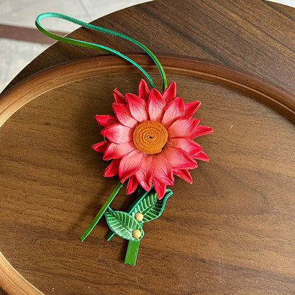 Sunflower Leather Bag Charm