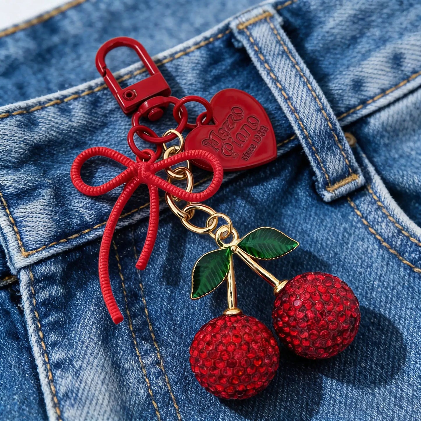 Rhinestone Cherry Keychain