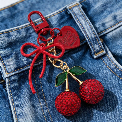 Rhinestone Cherry Keychain