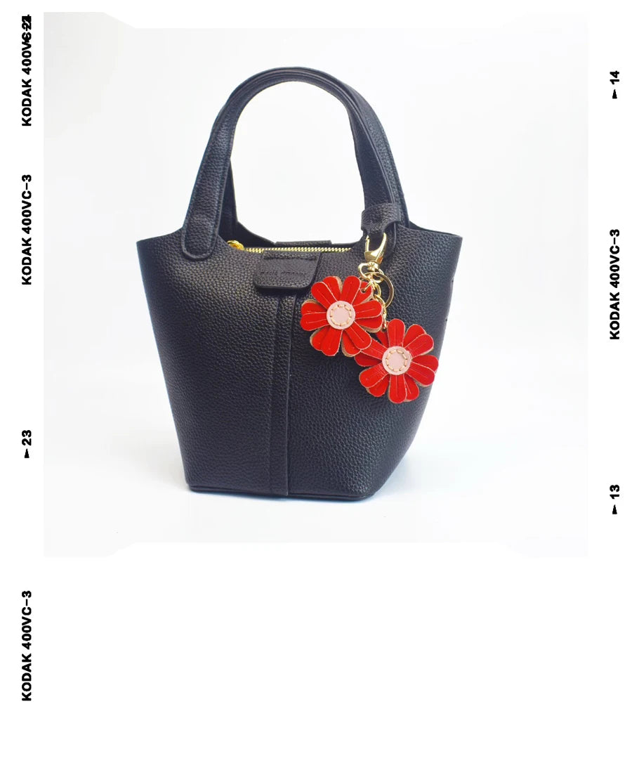 Daisy Leather Bag Charm Keychain