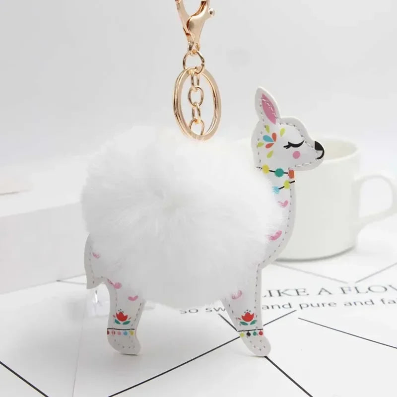 Fluffy Alpaca Pompom Keychain