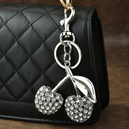 Sparkling Diamond Cherry Keychain
