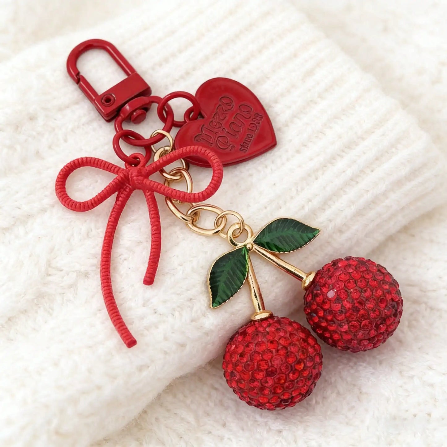Rhinestone Cherry Keychain
