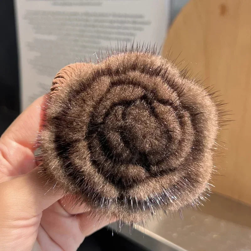 Mink Fur Flower Brooch