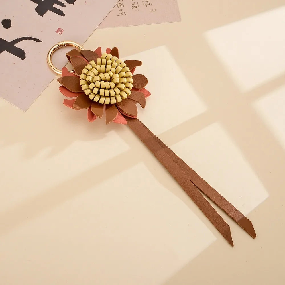 Woven Leather Sunflower Bag Charm
