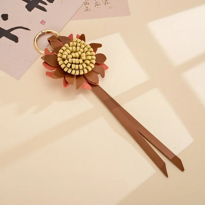 Woven Leather Sunflower Bag Charm