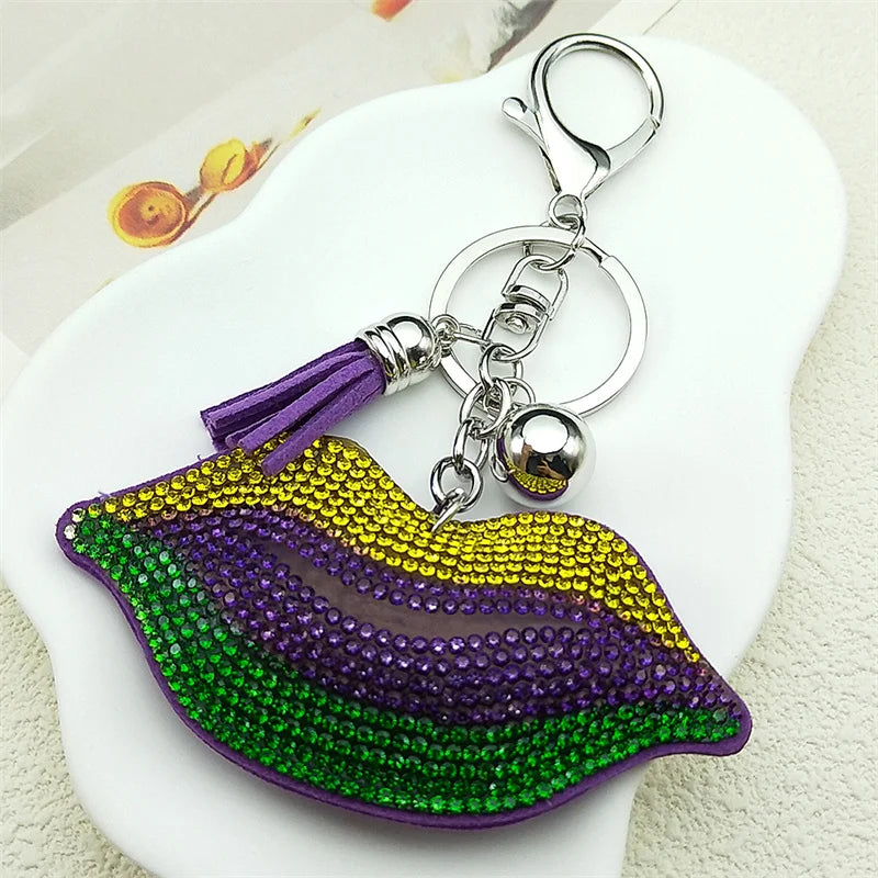 Purple Lips Rhinestone Keychain Charms