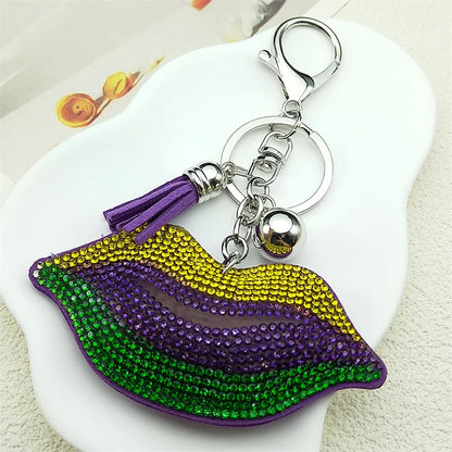 Purple Lips Rhinestone Keychain Charms