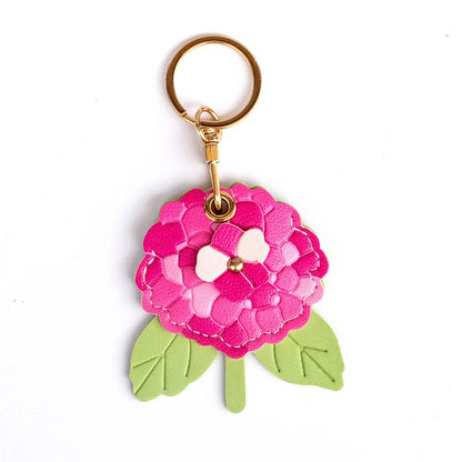 Flower Pendant Leather Keychain — Bag Charm & AirTag Cover