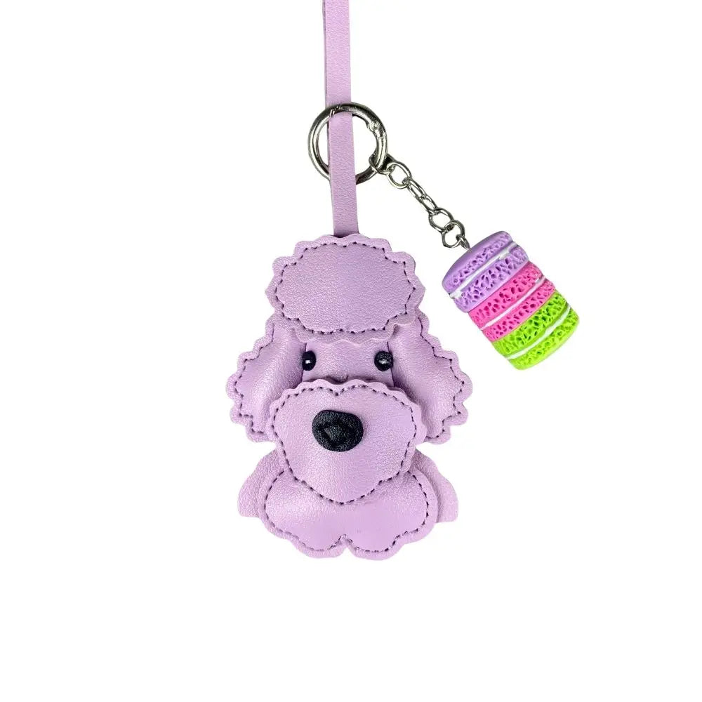 Teddy Bear Bag Charm — 3D Wavy Leather with Macaron Keychain