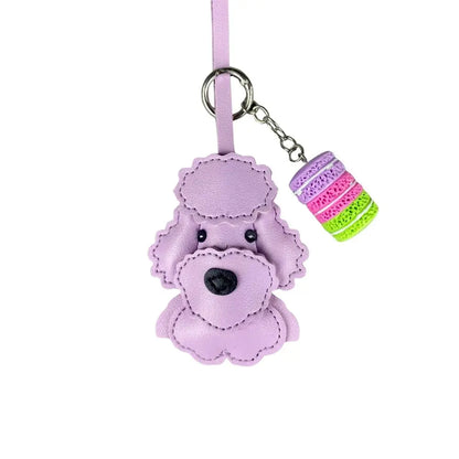 Teddy Bear Bag Charm — 3D Wavy Leather with Macaron Keychain