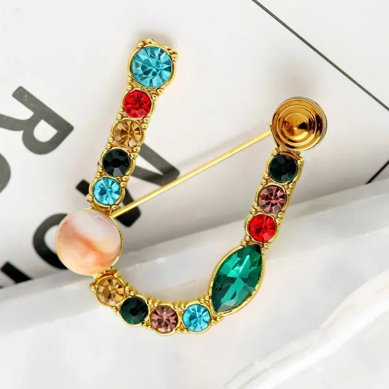 Colorful Rhinestone Initial Brooch