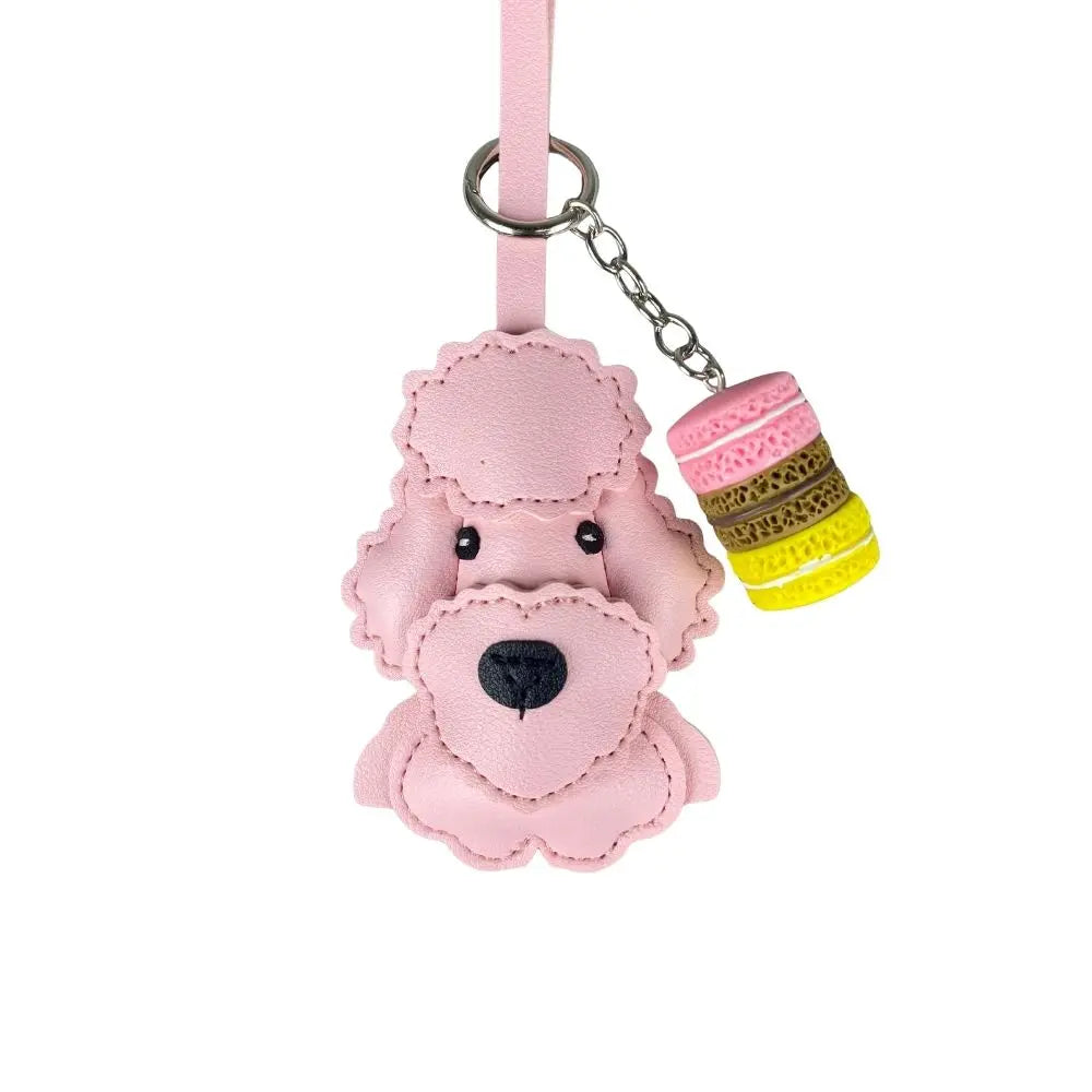 Teddy Bear Bag Charm — 3D Wavy Leather with Macaron Keychain