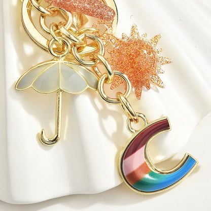 Sun & Umbrella Letter Keychain — Rainbow Bag Charm Pendant
