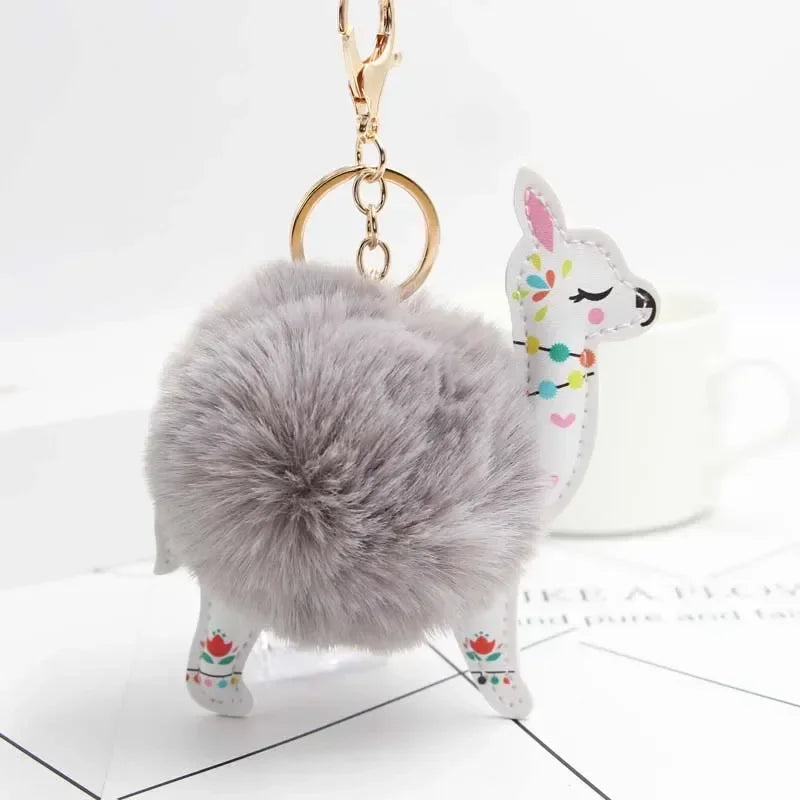 Fluffy Alpaca Pompom Keychain