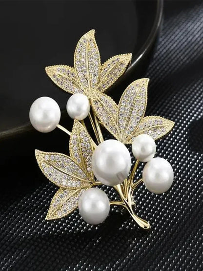 Pearl & Rhinestone Butterfly Brooch