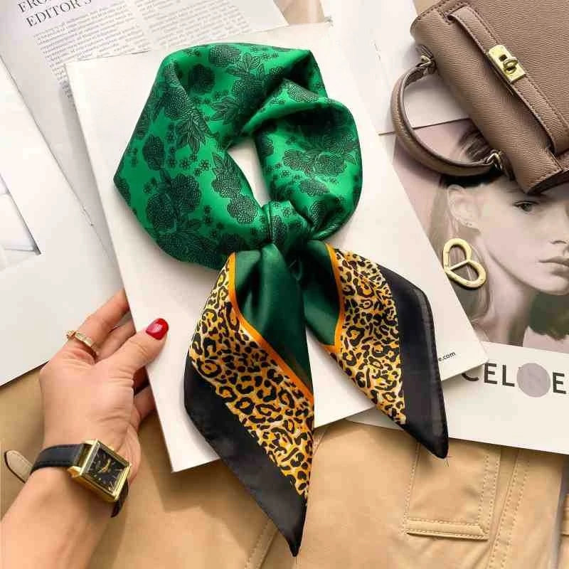 Leopard Print Satin Square Scarf