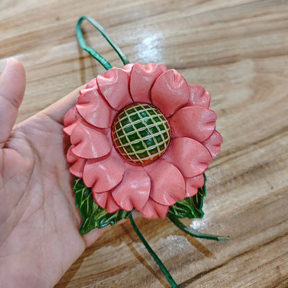 Genuine Leather Sunflower Pendant Bag Charm
