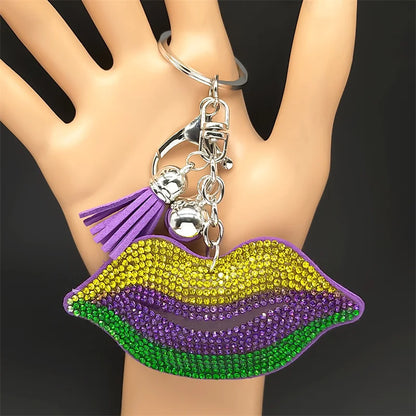 Purple Lips Rhinestone Keychain Charms