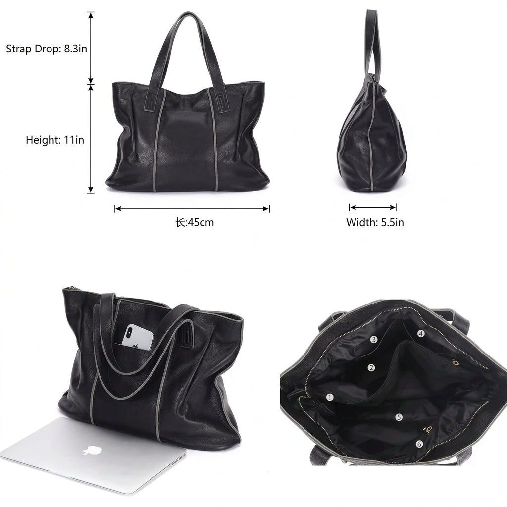 Ruched Leather Tote Bag