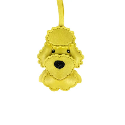 Teddy Bear Bag Charm — 3D Wavy Leather with Macaron Keychain