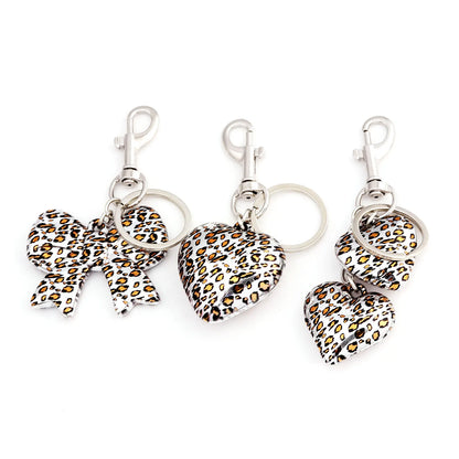 Leopard Print Bow Heart Keychain