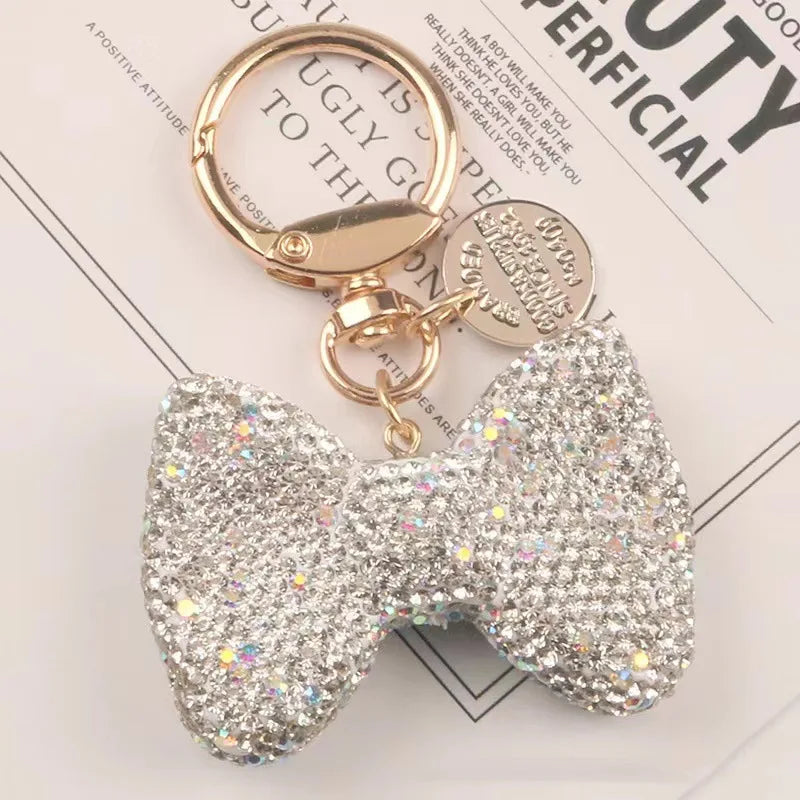 Rhinestone Bow Charm Keychain
