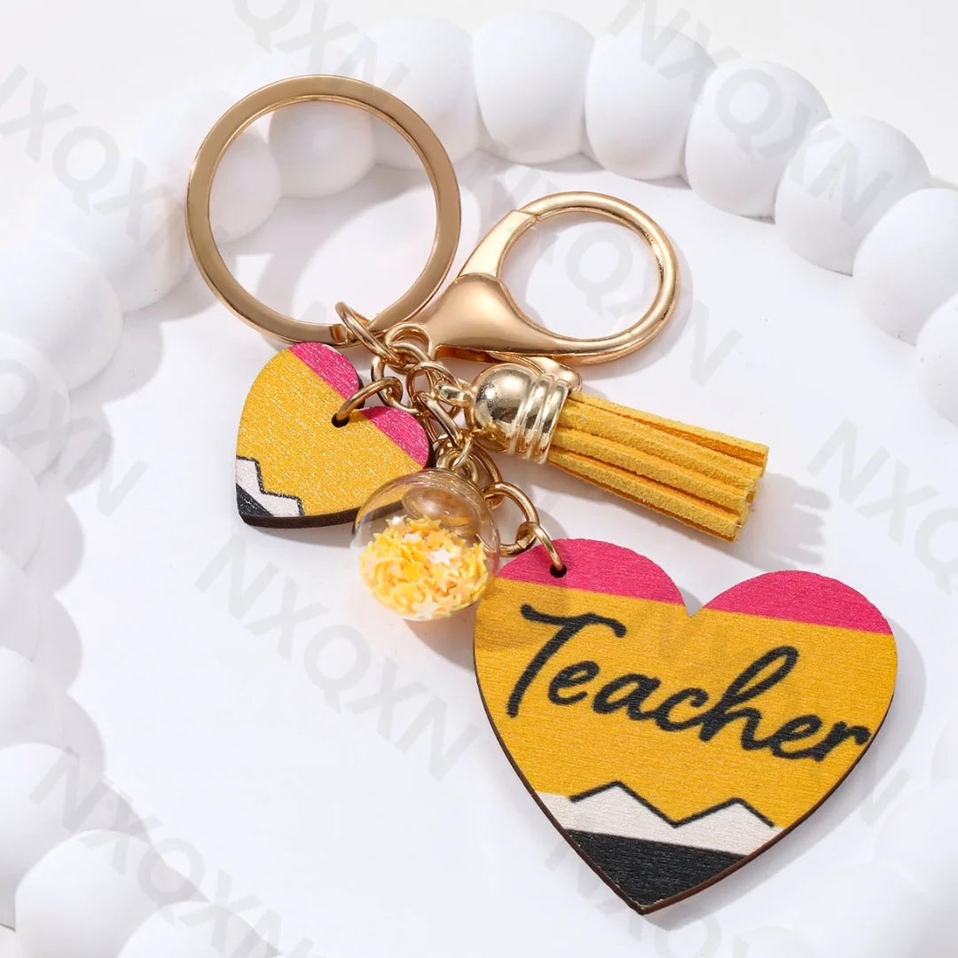 Heart Pencil Wooden Keychain