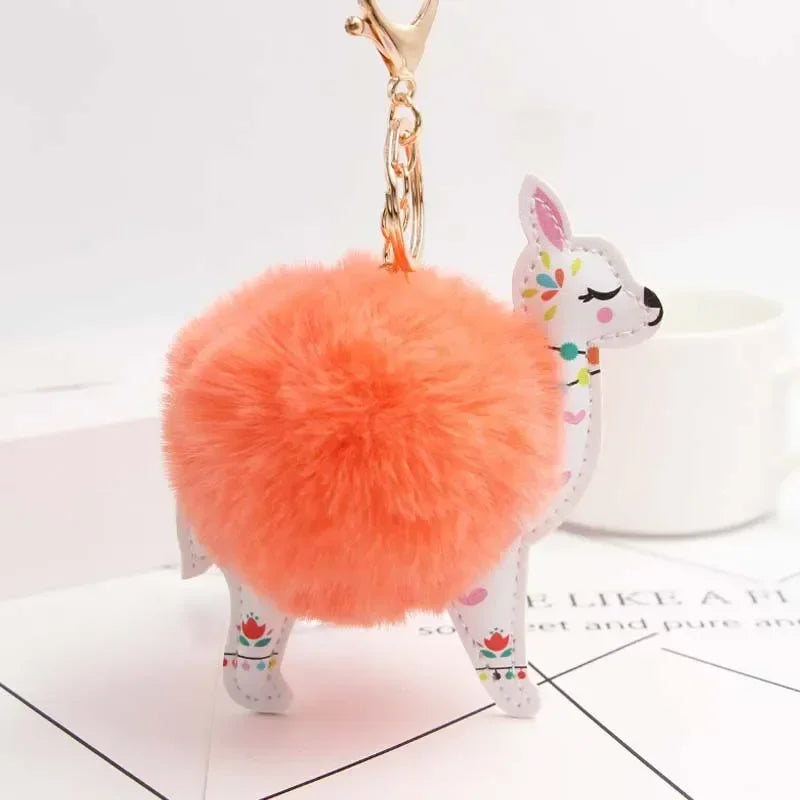 Fluffy Alpaca Pompom Keychain