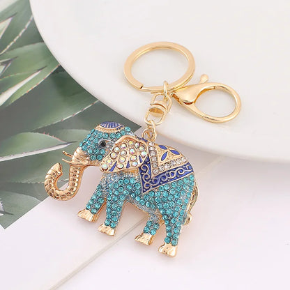 Rhinestone Elephant Charm Keychain